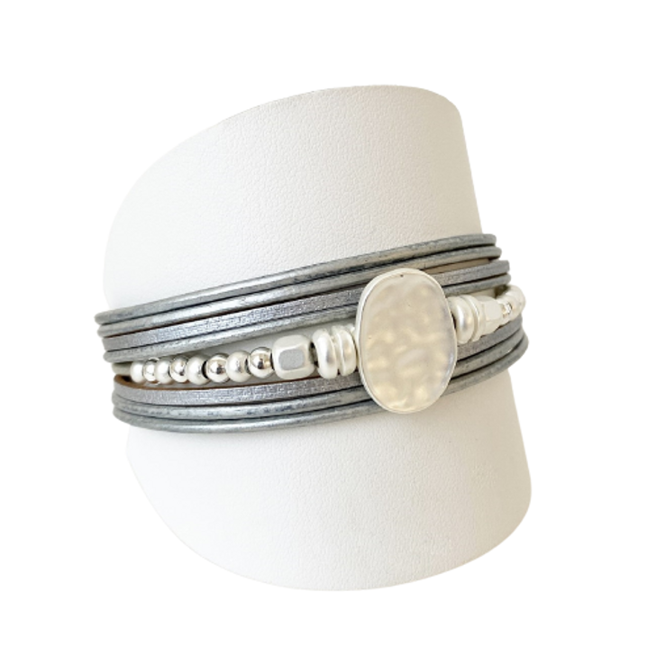 Caracol Beaded Multi-Wrap Bracelet Grey & Silver