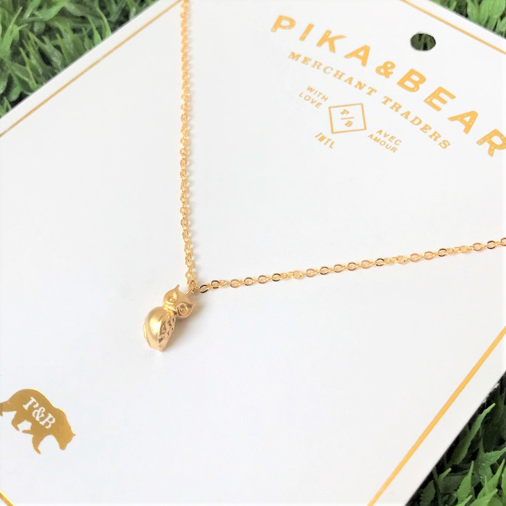 Pika & Bear Hibou Tiny Owl Charm Necklace Gold