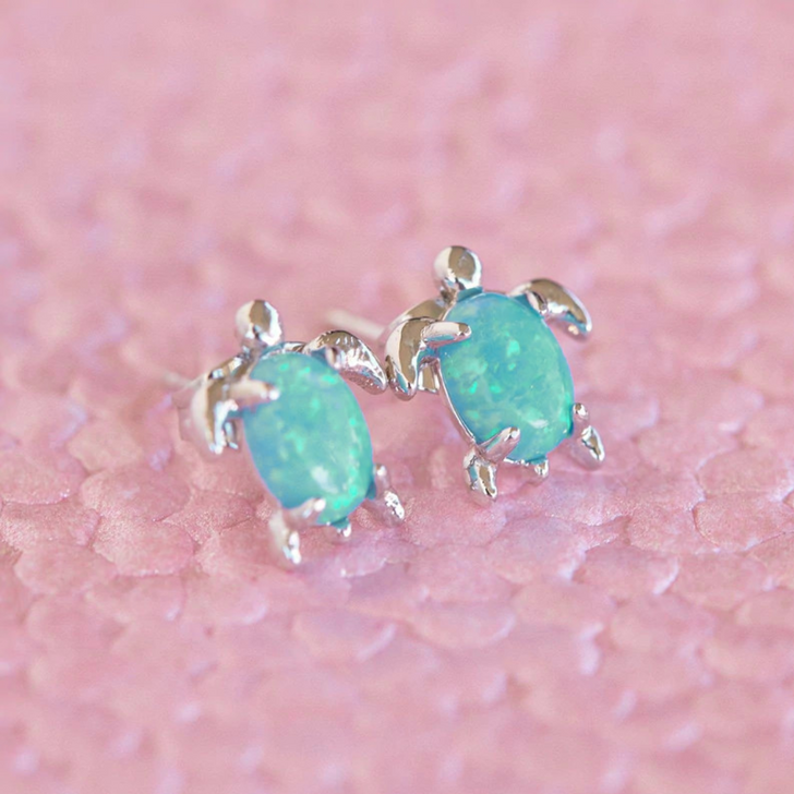 Pura Vida Opal Sea Turtle Studs Silver