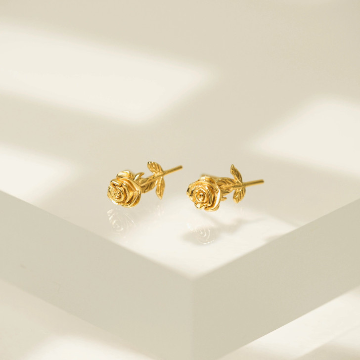 Lover's Tempo Demi-Fine Rose Charm Studs Gold