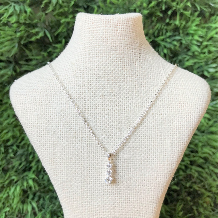 Tashi Silver Stacked Triple CZ Stone Necklace