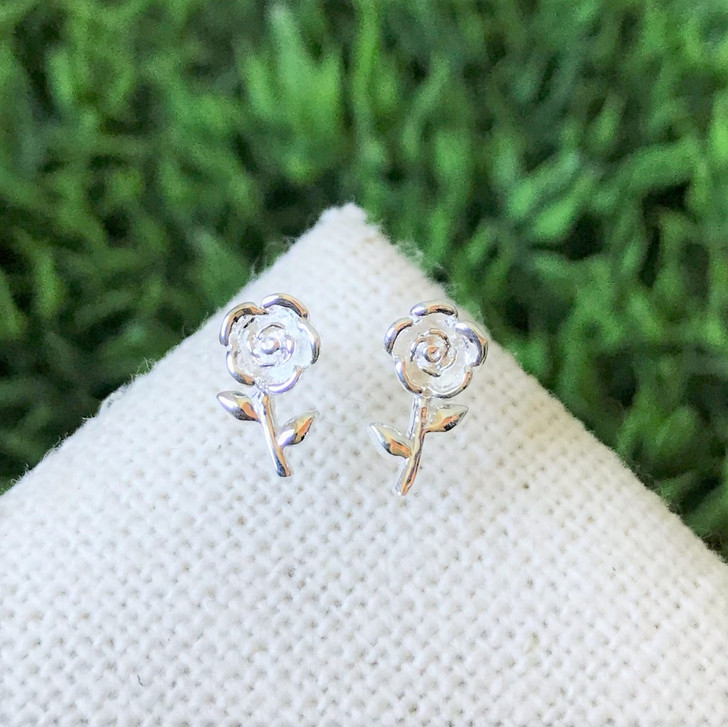 Tashi Silver Rose Studs With Stem