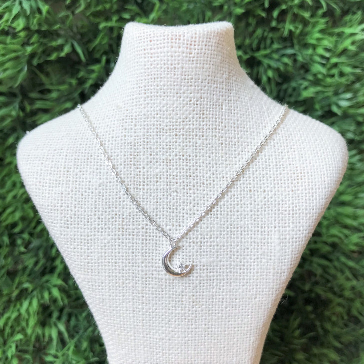 Tashi Silver CZ Crescent Moon Necklace