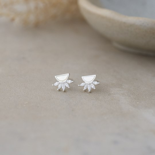 Glee Silver Plated Antique Studs Mother of Pearl