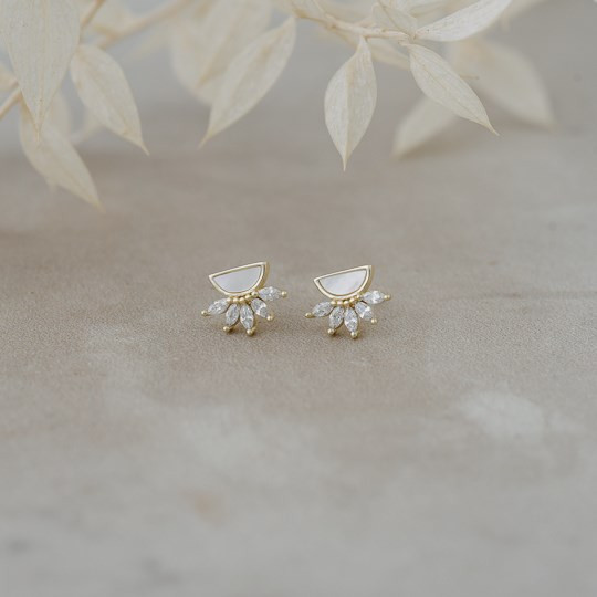 Glee Gold Plated Antique Studs Mother of Pearl