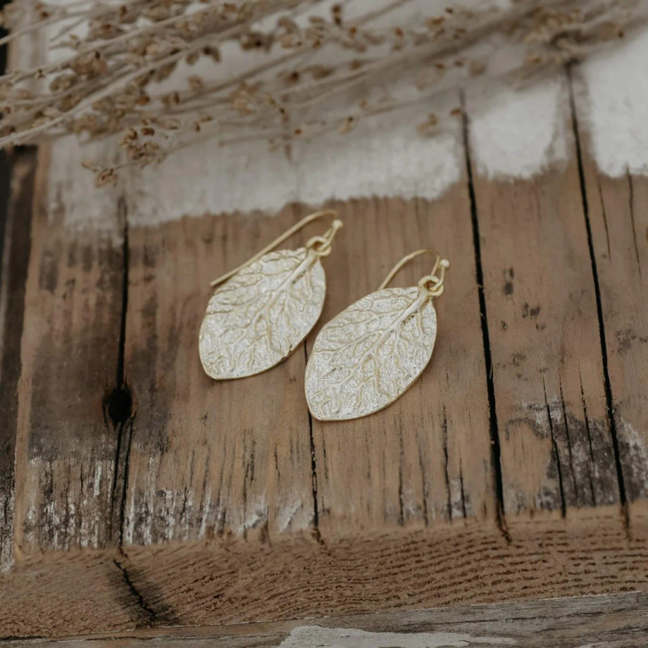 Wild Abandon Gold Plated Elm Leaf Earrings