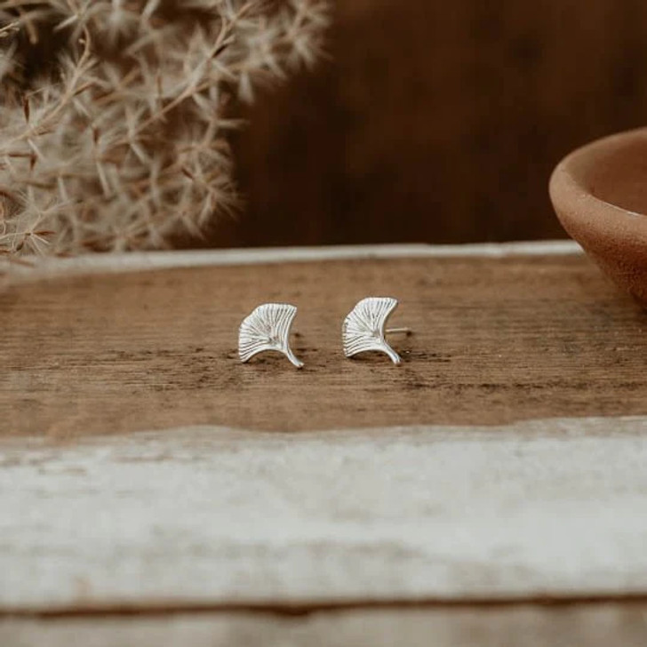 Wild Abandon Silver Plated Gingko Leaf Studs