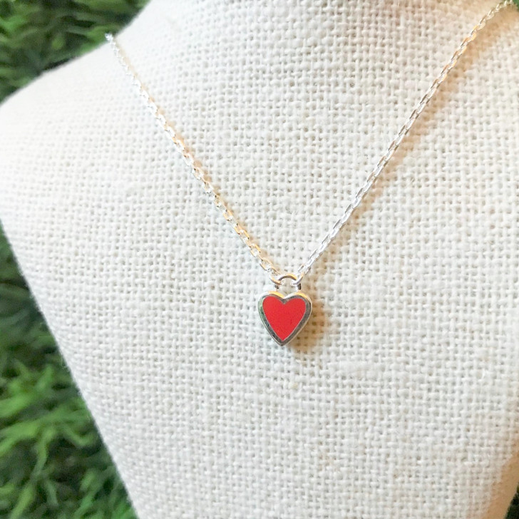 Tashi Silver Red Enamel Heart Necklace