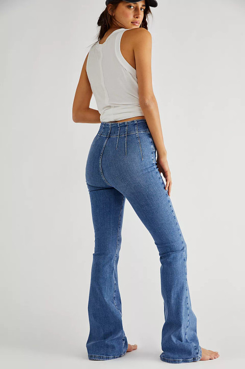 Free People Jayde High Waist Flare Jeans Sunburst Blue