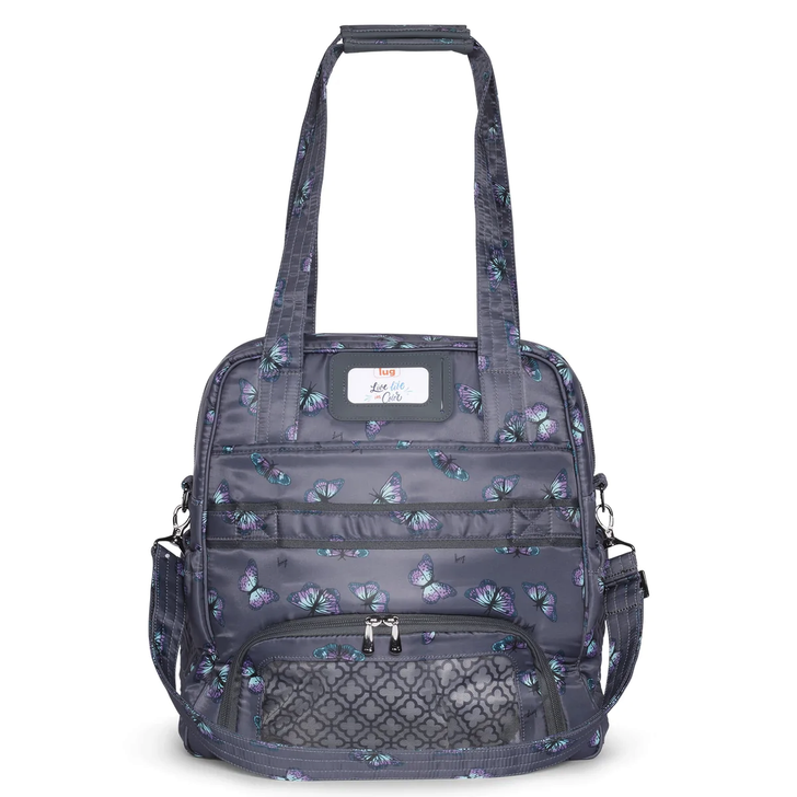 Lug Puddle Jumper LE Convertible Tote Bag Butterfly Grey With Charm Bar