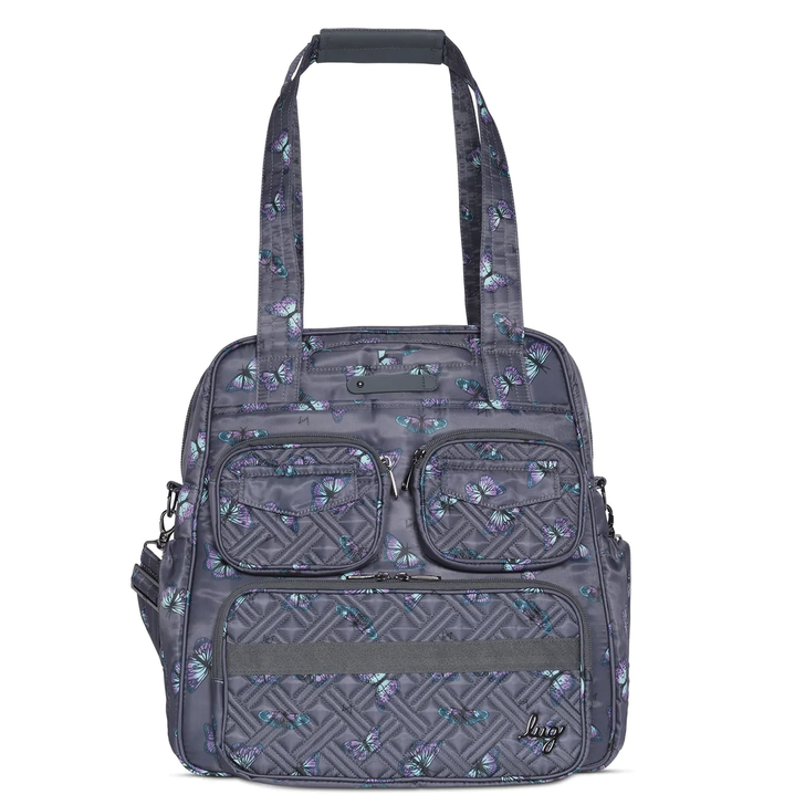 Lug Puddle Jumper LE Convertible Tote Bag Butterfly Grey With Charm Bar