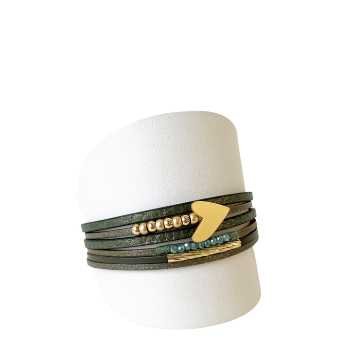 Caracol Sage Green Multi-Wrap Heart Bracelet