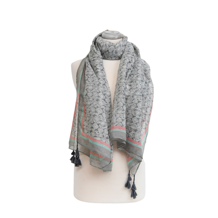 Caracol Grey Dainty Floral Print Scarf