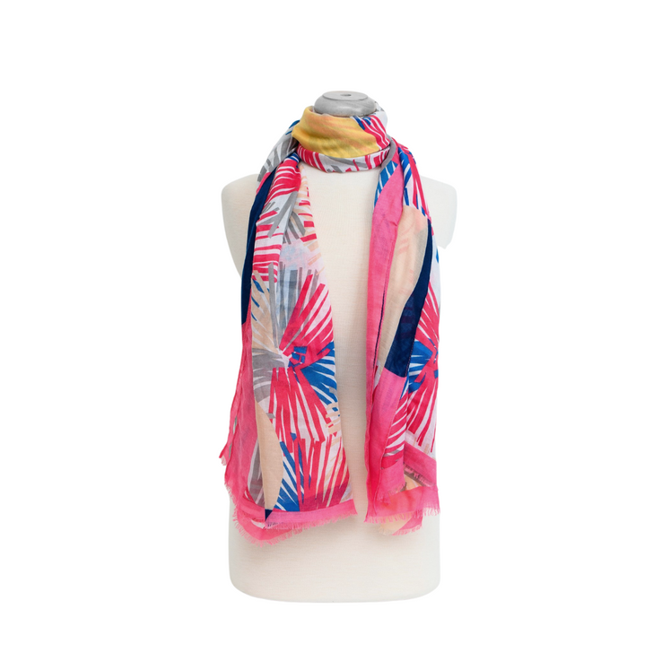 Caracol Pink & Blue Retro Tropic Print Scarf