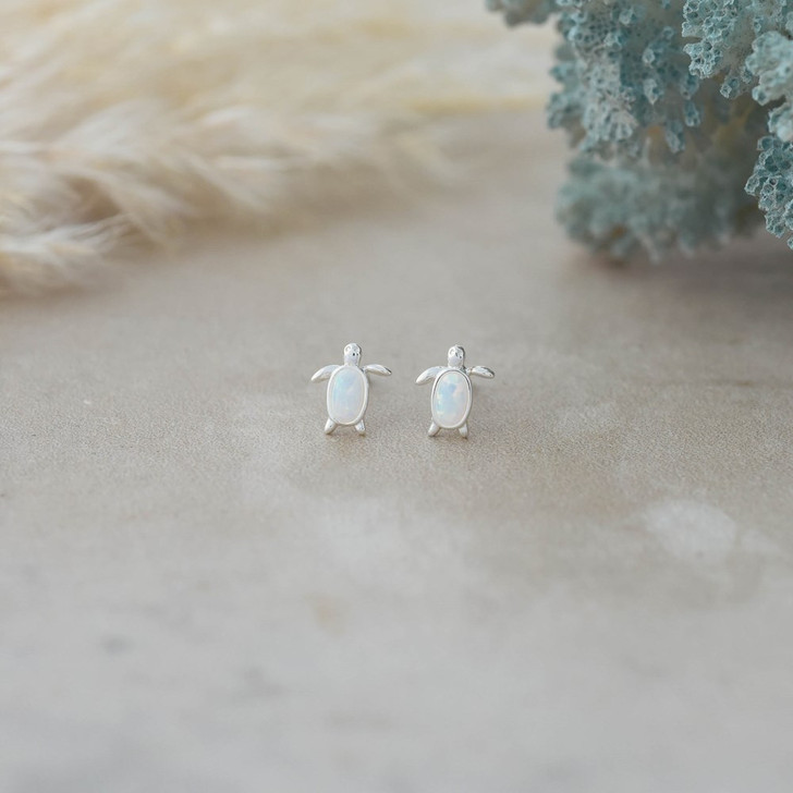 Glee Silver Plated Maui Opalite Turtle Studs