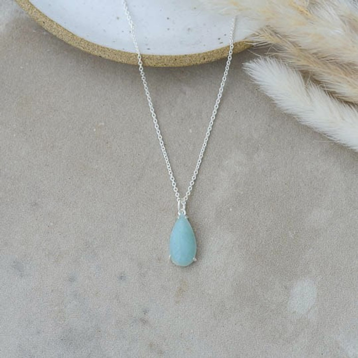 Glee Silver Plated Marmee Amazonite Teardrop Necklace