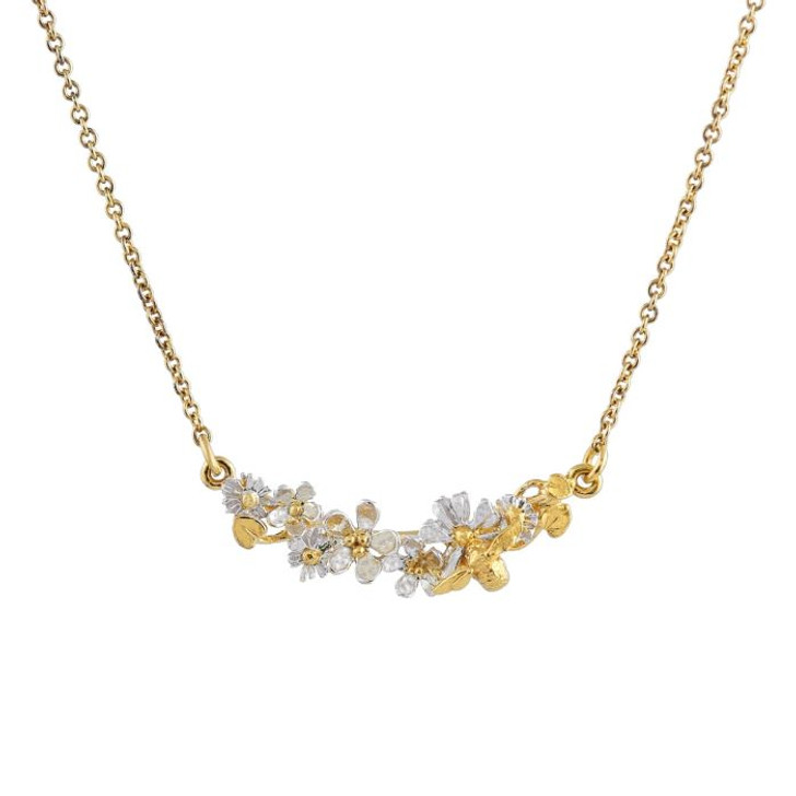 Alex Monroe Gold Plated In-Line Garden Gathering Necklace With Itsy Bitsy bee