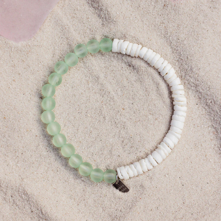 Pura Vida Puka Shell Frosted Bead Bracelet Mint