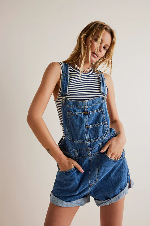 Free People Ziggy Denim Shortalls Sapphire Blue