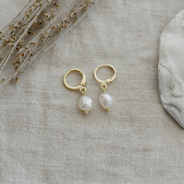 Glee Gold Plated Bitsy Pearl Drop Hoops