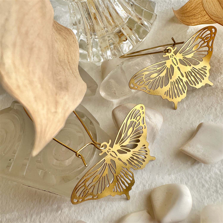 Pika & Bear Swallowtail Raw Brass Butterfly Drop Earrings