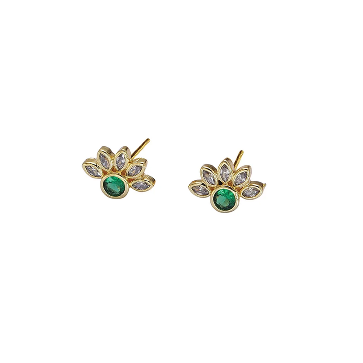 Lost and Faune Gold Plated Flower Studs Green