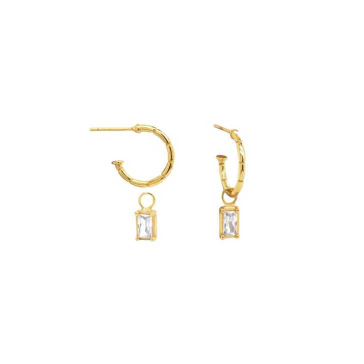 House of Jewellery Sterling Silver Gold White Emerald Cut CZ Dangle Hoops
