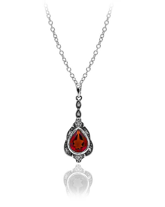 Larus Silver Marcasite & Mozambique Garnet Teardrop Pendant