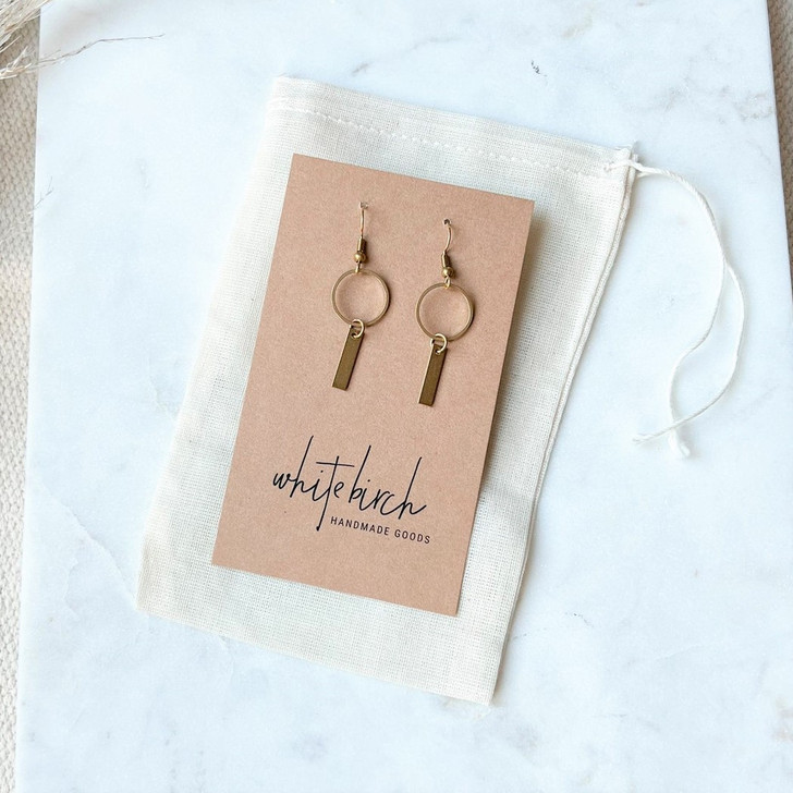 White Birch Mini Brass Circle & Bar Earrings