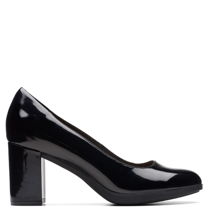 Clarks Bayla Skip Black Patent Heels