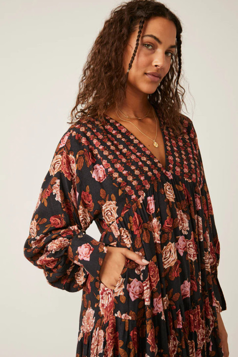 Free People Rows of Roses Maxi Black Combo