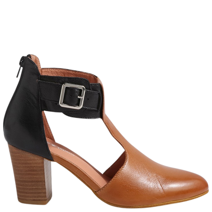 Django & Juliette Lionelle Block Heels Tan & Black