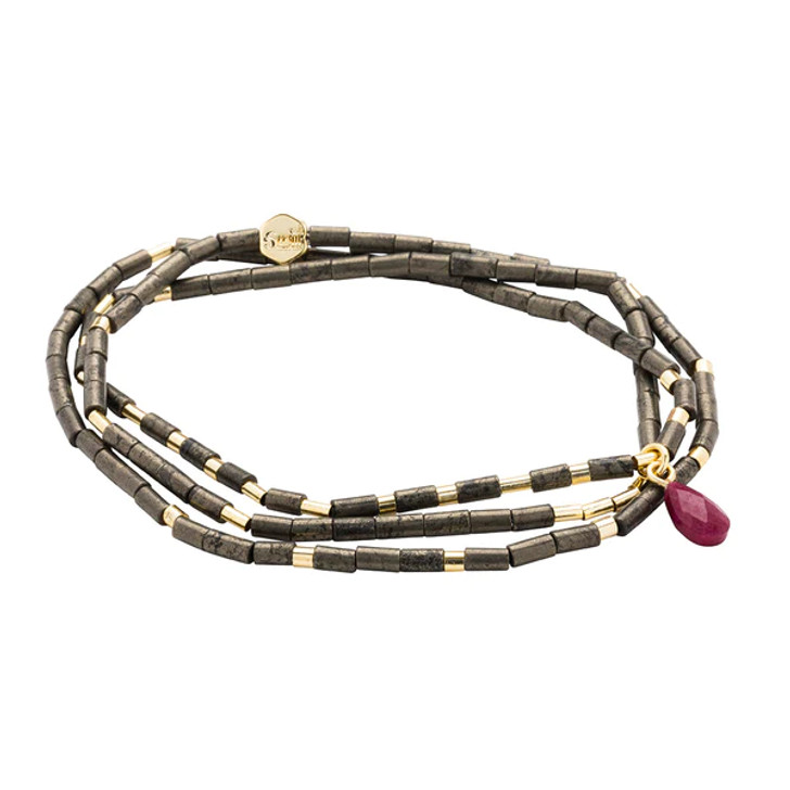 Scout Teardrop Stone Wrap Bracelet/Necklace Pyrite