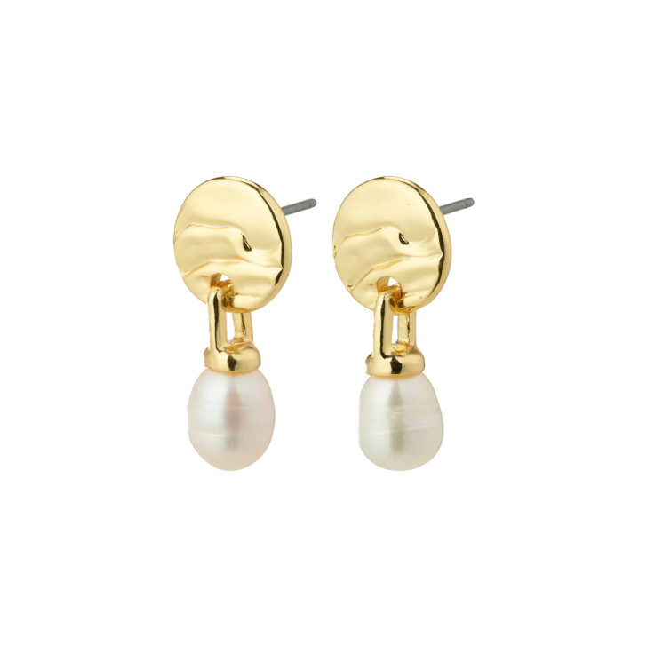 Pilgrim Gold Plated Heat Small Freshwater Pearl Drop Earrings