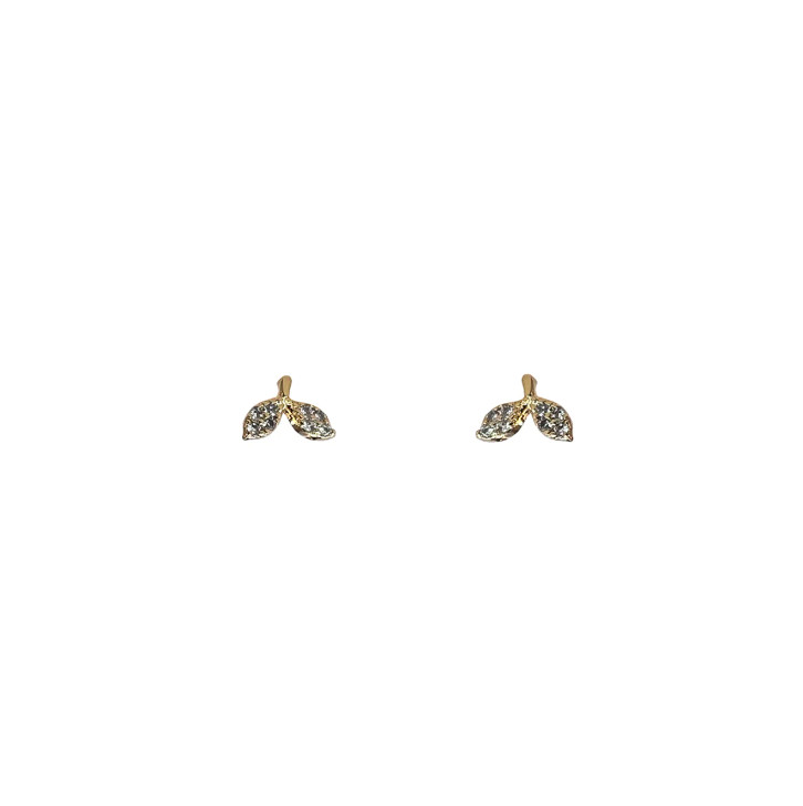 Lost and Faune Gold Plated Dewy Leaf Studs Clear