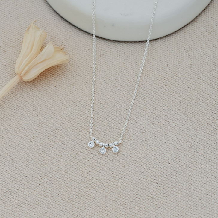 Glee Silver Plated Nia Triple Crystal Necklace