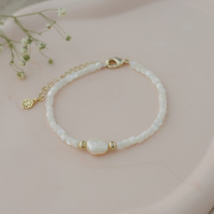 Glee Gold Plated Bella Mother of Pearl Beaded Bracelet