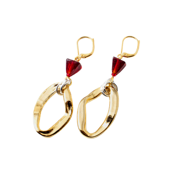 Anne Marie Chagnon Pome Gold Multi-Ring Earrings With Glass Beads Garnet
