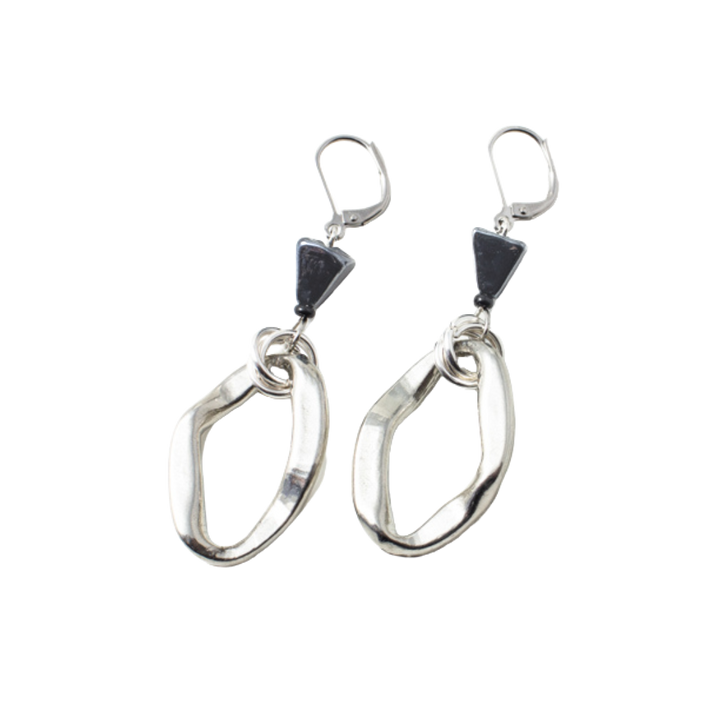 Anne Marie Chagnon Pome Silver Multi-Ring Earrings With Glass Beads Anthracite