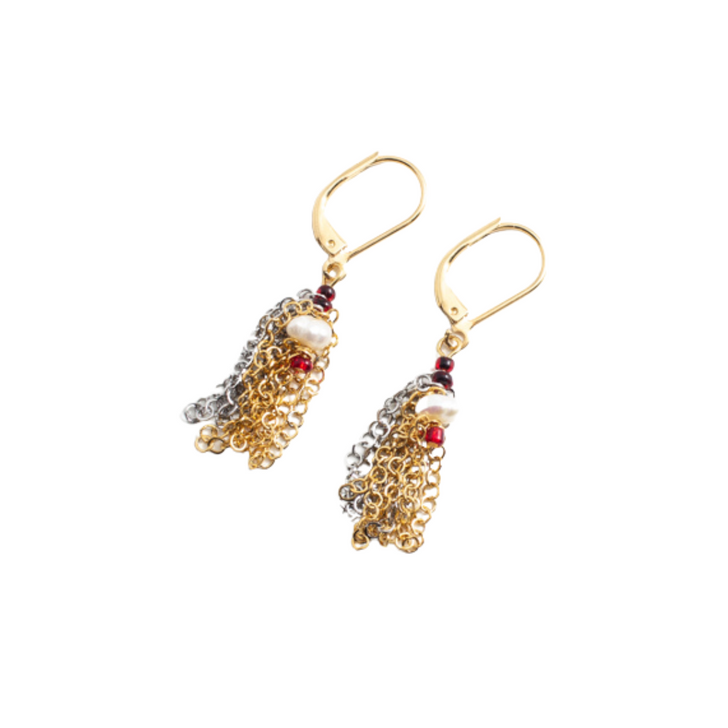 Anne Marie Chagnon Cabaey Pearl & Chain Earrings Garnet