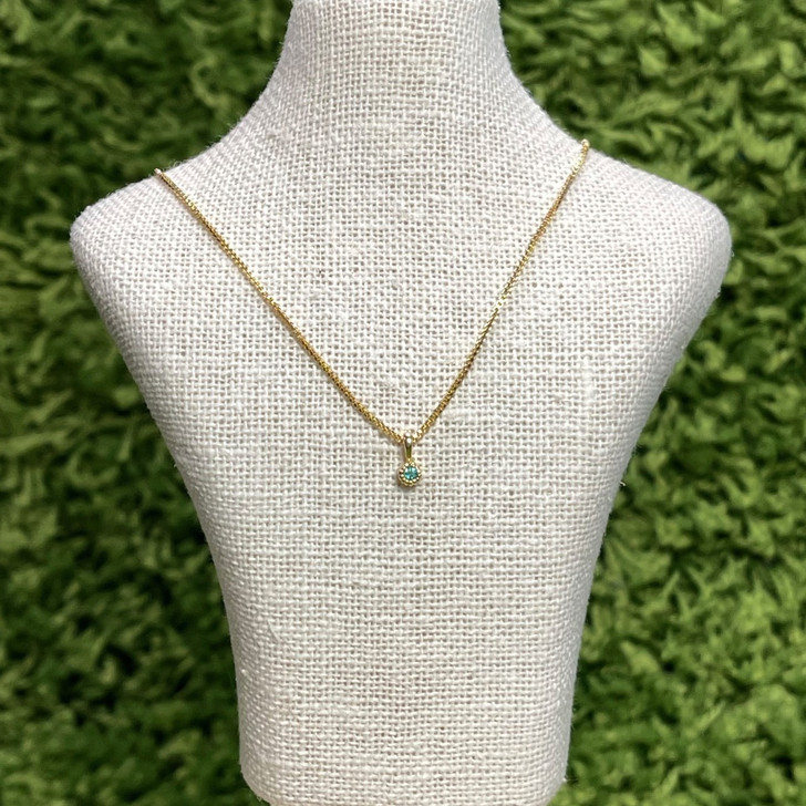 Tashi Gold Vermeil Tiny Milgrain Edge Emerald Necklace 2mm