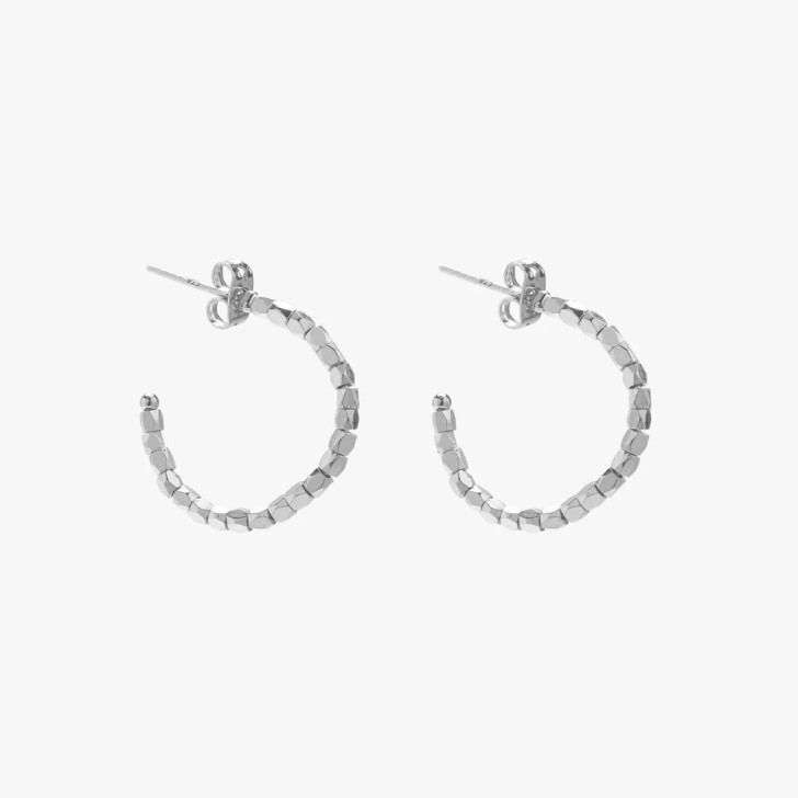 Pura Vida Diamond Cut Beaded Hoops Silver 