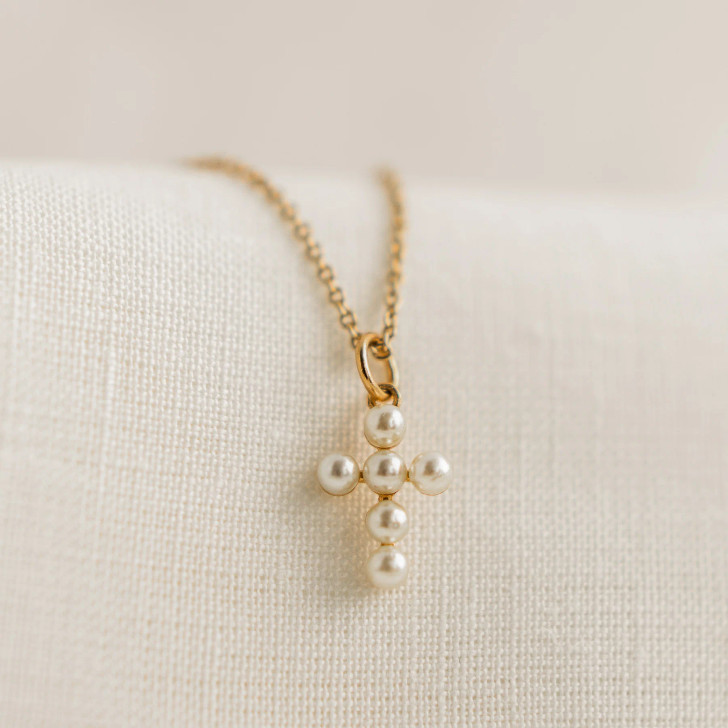 Buy Angel Whisperer silver cross necklace with shell pearls Online Now