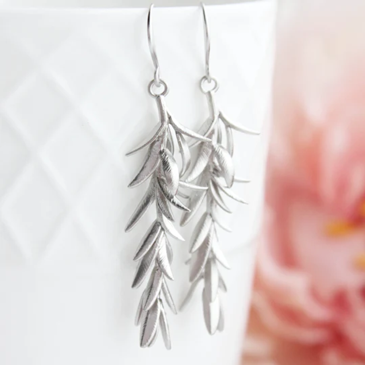 A Pocket of Posies Rosemary Branch Earrings Matte Silver