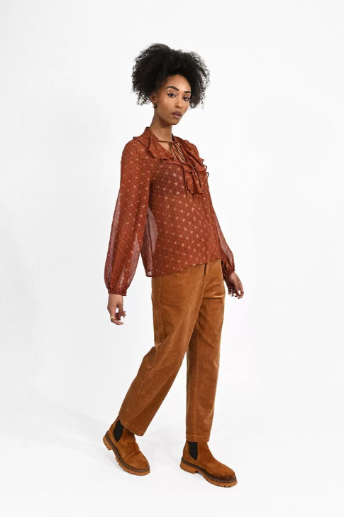 Molly Bracken Ruffle Collar Blouse Rust