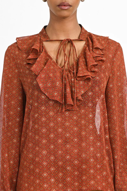 Molly Bracken Ruffle Collar Blouse Rust