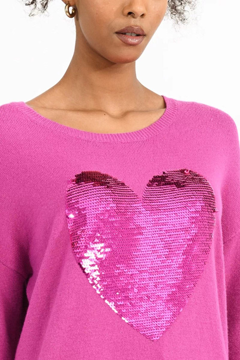 Molly Bracken Sequin Heart Sweater Purple