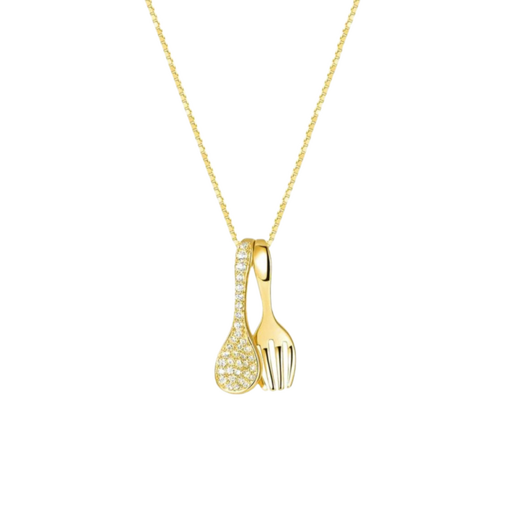 House of Jewellery Gold Plated Pave Spoon & Fork Necklace