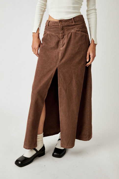 Free People Come As You Are Cord Maxi Skirt Chocolate