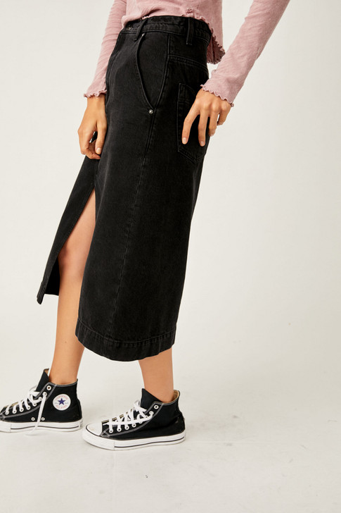 Free People Wild Roses Midi Skirt Black